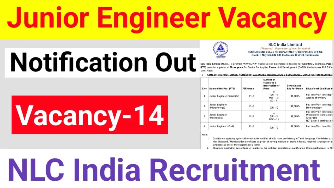 NLC JE Recruitment 2024