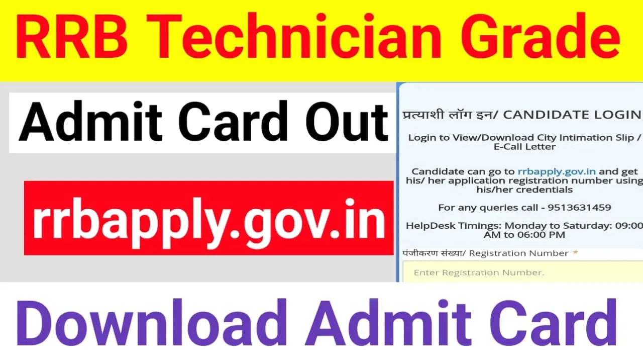 RRB Technician Admit card 2024