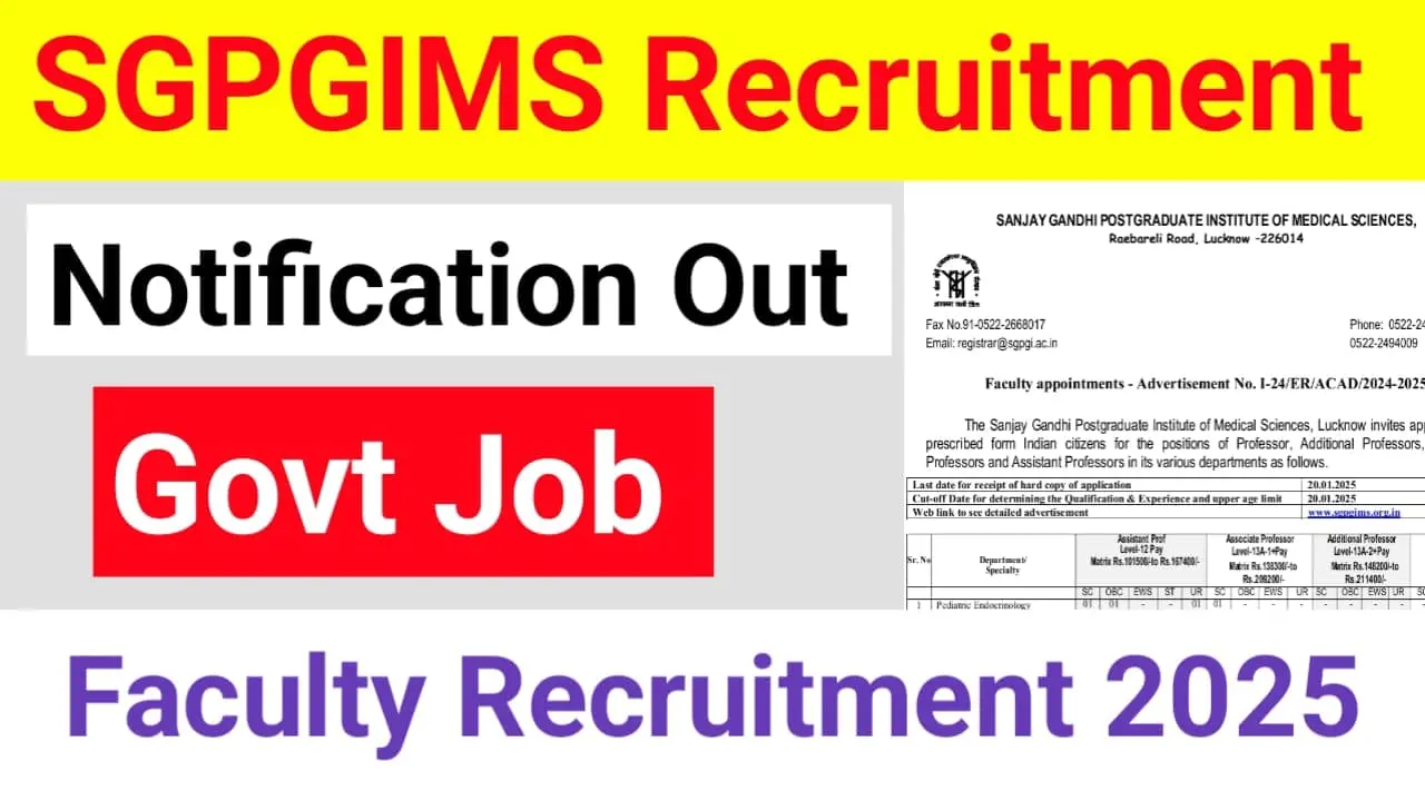 SGPGIMS Faculty Recruitment 2025