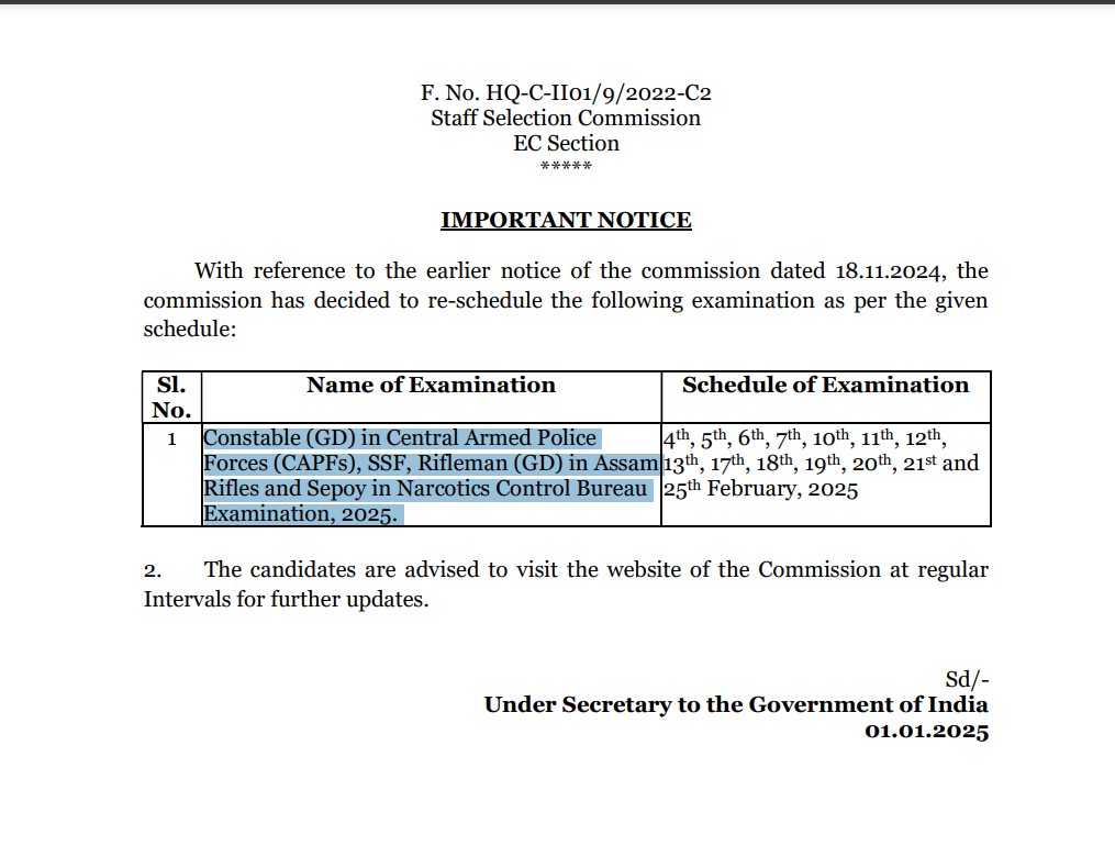 SSC GD Constable Exam Date 