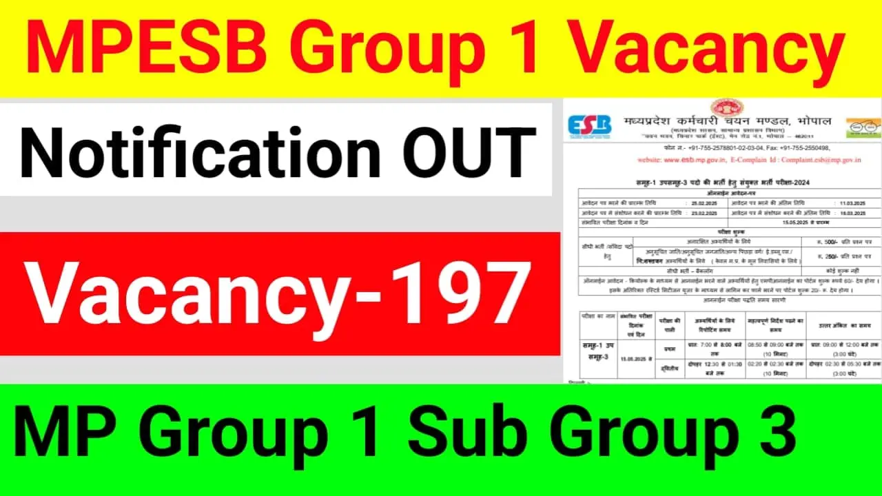 MPESB Group 1 Sub Group 3 Recruitment 2025