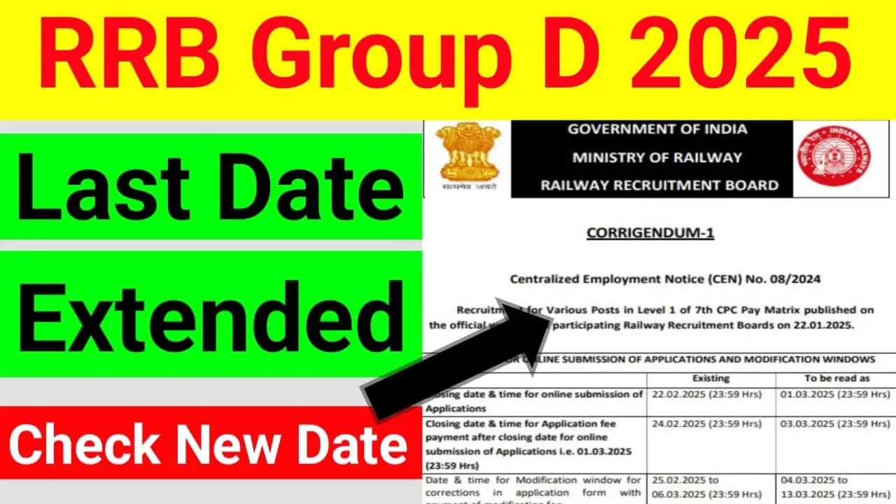 RRB Group D Last Date Extended