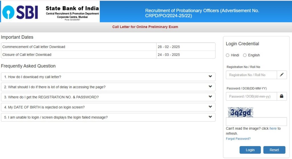 SBI PO Admit Card 2025 Download Link