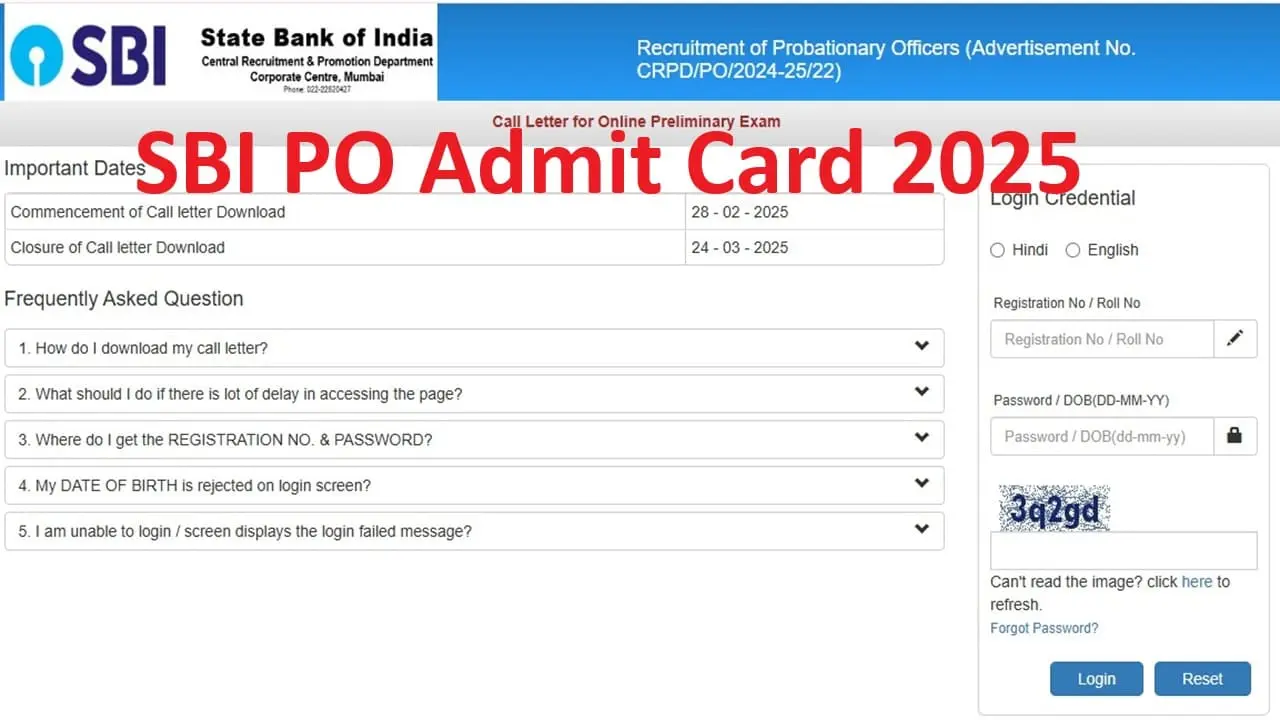 SBI PO Admit Card 2025