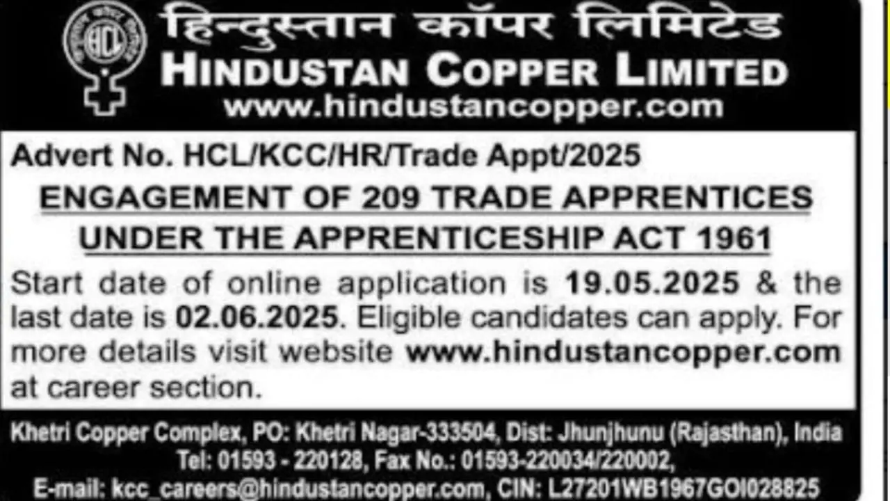 Rajasthan HCL Apprentice Recruitment 2025