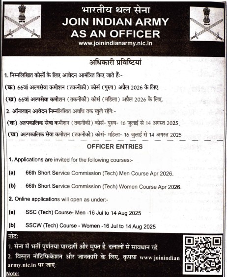 Indian Army SSC Tech Recruitment 2025