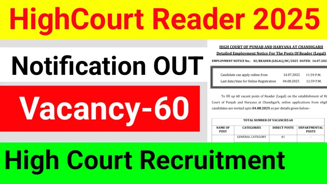 Chandigarh High Court Reader Recruitment 2025