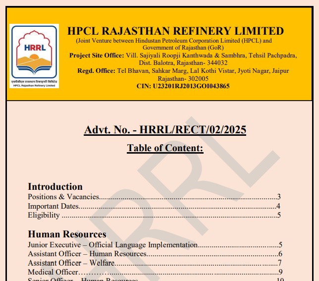 HPCL Rajasthan Refinery Recruitment 2025