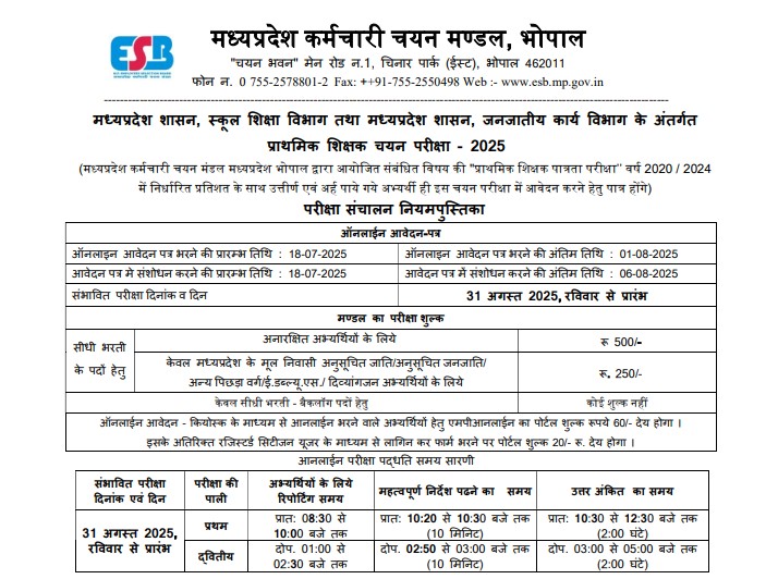 MPESB Primary Teacher Recruitment 2025