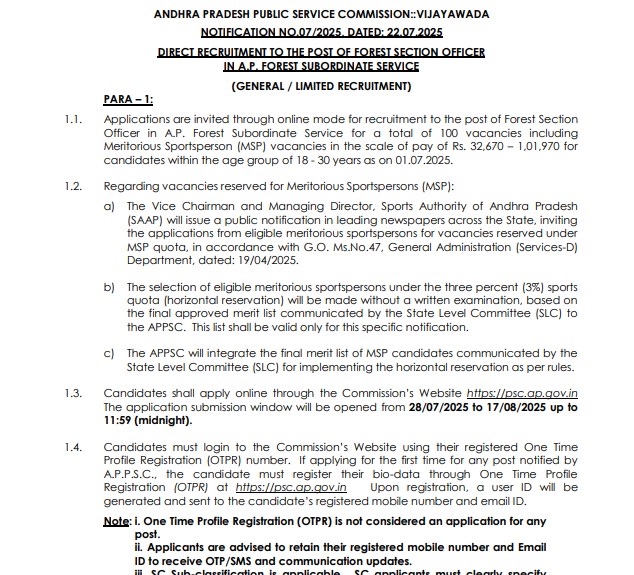APPSC Beat Officer Recruitment 2025