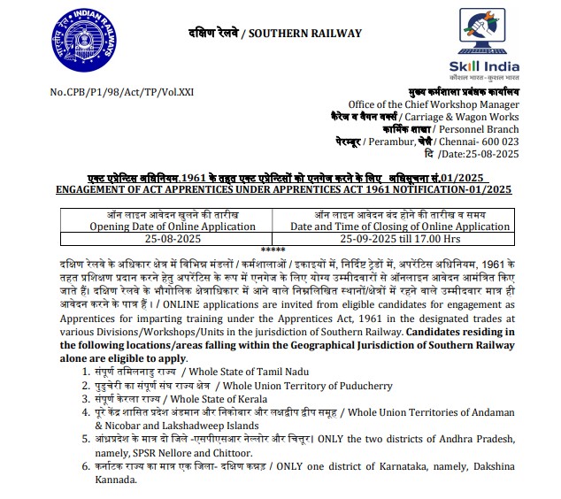 RRC SR Apprentice Recruitment 2025